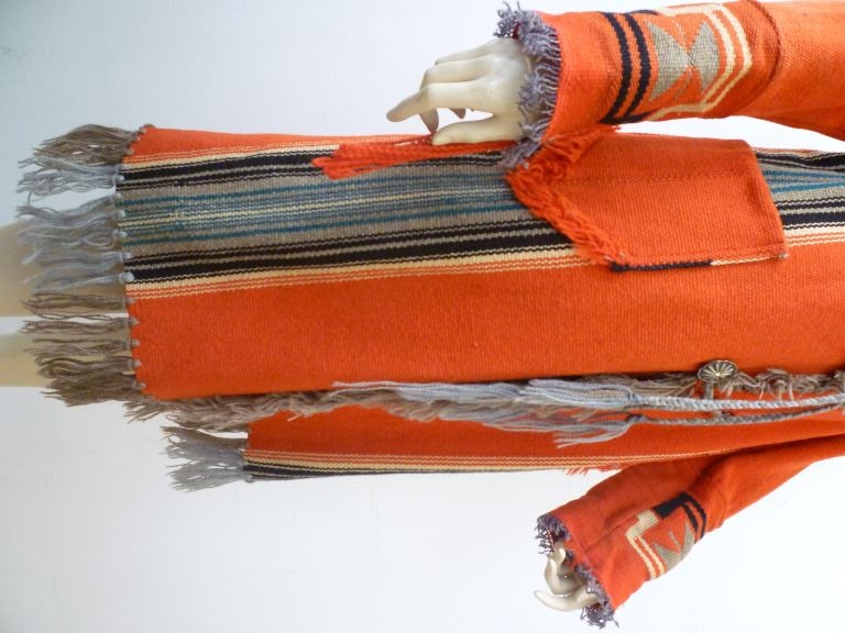 Great Chimayo Santa Fe blanket coat from the 1940s with sterling silver button closure!