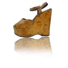 Retro 60's Western Tooled Leather Ankle-Strap Platforms