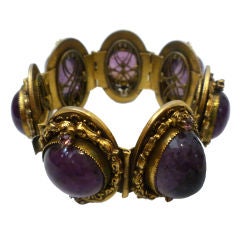 Vintage Incredible 1940s Gripoix-Style Glass and Brass Filigree Bracelet