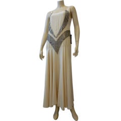 Antique Wonderful Art Deco Satin Gown with Silver Beadwork
