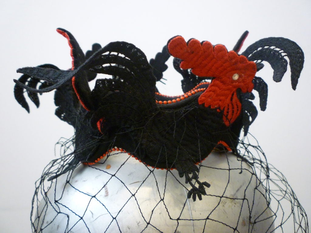 Bes-Ben Rooster Crown Hat with Veil In Excellent Condition For Sale In Gresham, OR