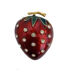 Retro Huge 1970s Jeweled Enameled Strawberry
