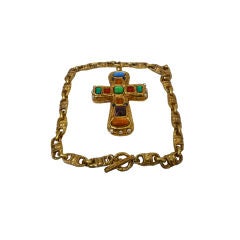 1980s Byzantine-Style Gold-tone Cross w/ Poured Glass Jewels