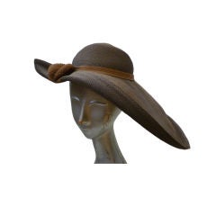 1930 Asymmetrical Brim Straw Hat w/ Ribbon Ornament