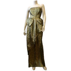 Victor Costa Knockout 80s Gold Lamé Strapless Gown