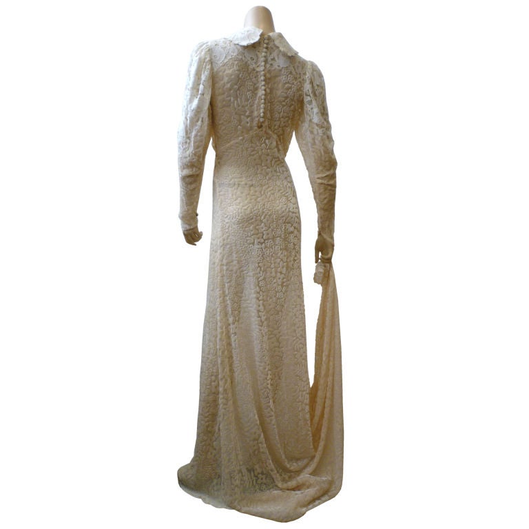 1930s Bias-Cut Silk Dévoré Velvet and Lace Wedding Gown at 1stdibs