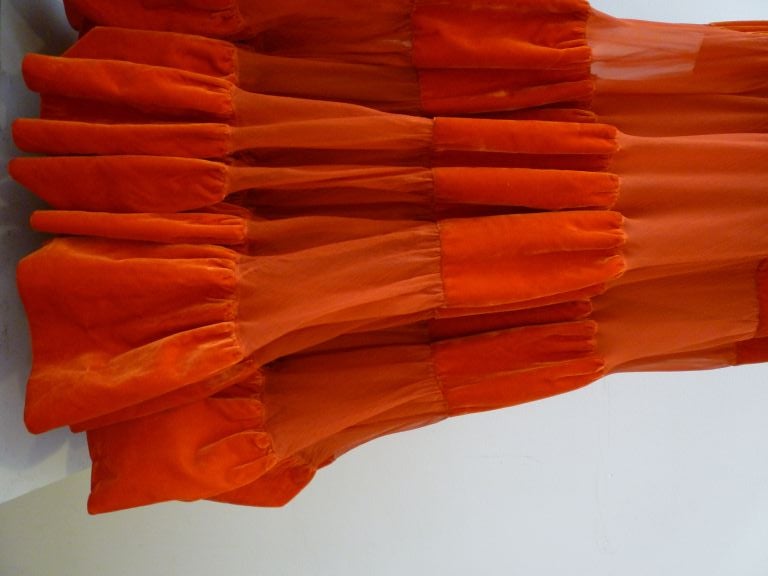 Amazing House of Wenger Flame Red 1930 Velvet and Chiffon Gown