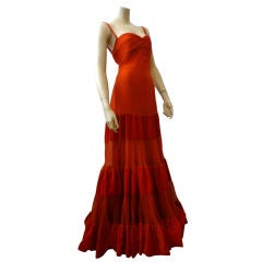 Amazing House of Wenger Flame Red 1930 Velvet and Chiffon Gown