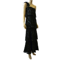 Vintage Scaasi One Shouldered Tiered Lace Gown