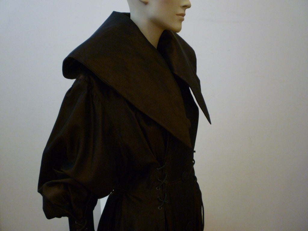 Marc Perry 80s Taffeta Evening Coat w/ Lacing and Extreme Collar 1