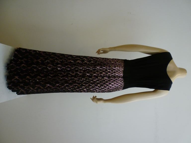 40s Hattie Carnegie Sequin Plaid Embellished Black Crepe Gown 1