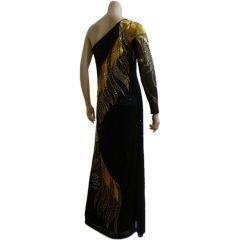 Theatrical One-Shoulder Beaded Sequin Gown 1980s
