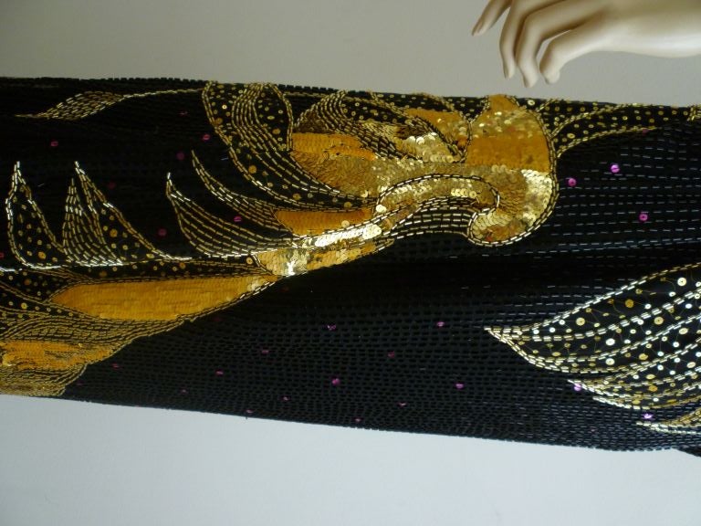 Theatrical One-Shoulder Beaded Sequin Gown 1980s 2