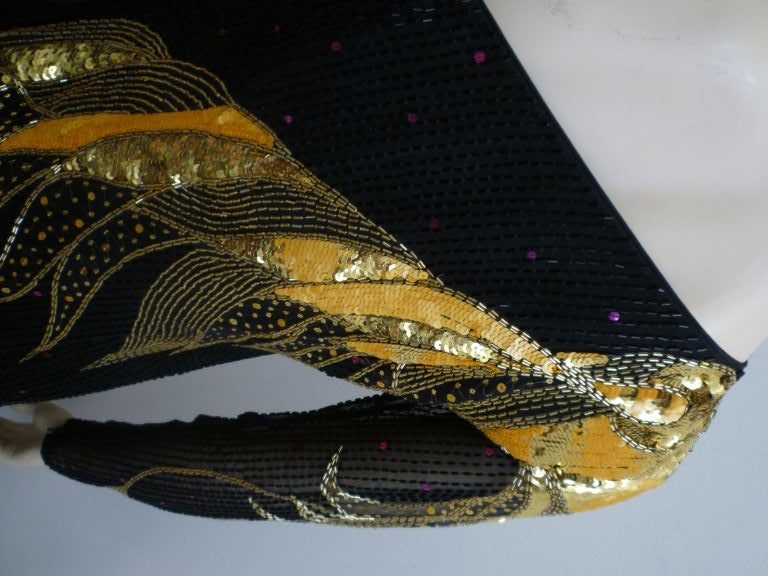 Theatrical One-Shoulder Beaded Sequin Gown 1980s 3
