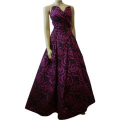 Retro Scaasi Bold Floral Brocade Strapless Gown