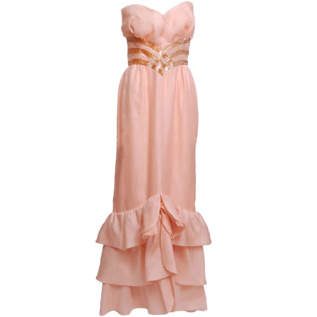 Loris Azzaro Peach and Gold Gown For Sale
