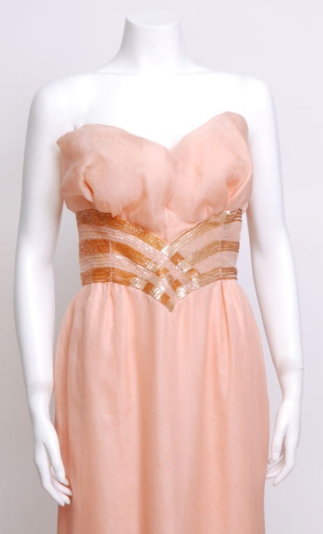 Women's Loris Azzaro Peach and Gold Gown For Sale