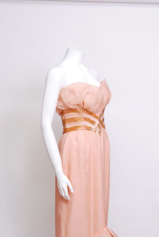 Loris Azzaro Peach and Gold Gown For Sale 1