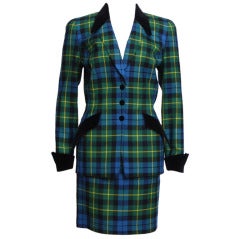 Thierry Mugler Wool Plaid Skirt Suit