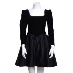 YSL Couture Black Velvet and Silk Satin Party Dress