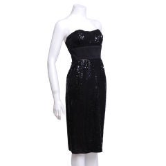 Norman Norell Strapless Black Sequin Cocktail Dress