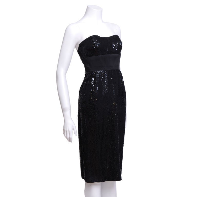 Norman Norell Strapless Black Sequin Cocktail Dress For Sale