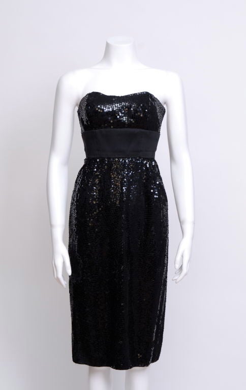Norman Norell Strapless Black Sequin Cocktail Dress