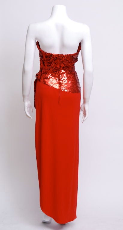 Women's Loris Azzaro Red Sequin and Silk Strapless Gown For Sale