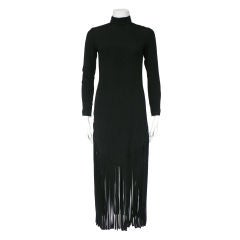 Vintage Black Silk Crepe Fringe Dress