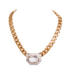 Nina Ricci Gold Link Oversized Rhinestone Pendant