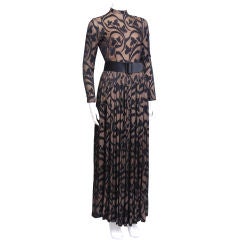 Norman Norell Black Floral Silk Chiffon Gown