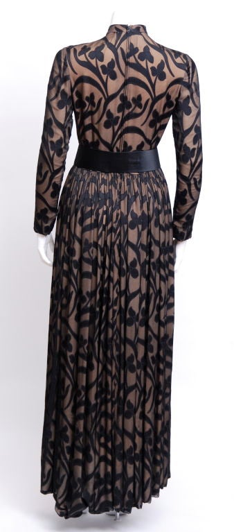 Norman Norell Black Floral Silk Chiffon Gown