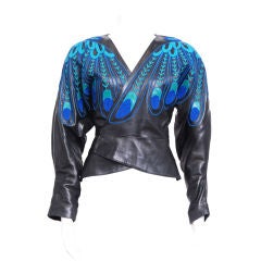 Peacock Embroidered Leather Jitrois Jacket