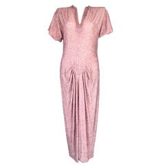 Pink Glass Beaded 40's Cap Sleeve Gown