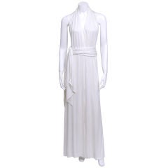 Retro Halston White Silk Jersey Halter Gown