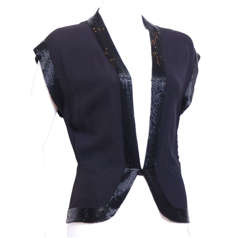 Black Silk and Jet Bead Blouse For Sale