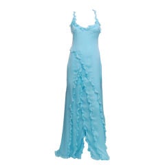 Valentino Aqua Blue Silk Chiffon Gown