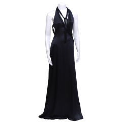 Halston Black Silk and Bead Gown