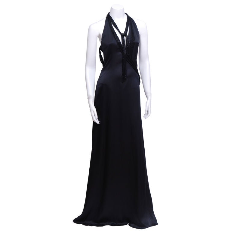 Halston Black Silk and Bead Gown at 1stdibs