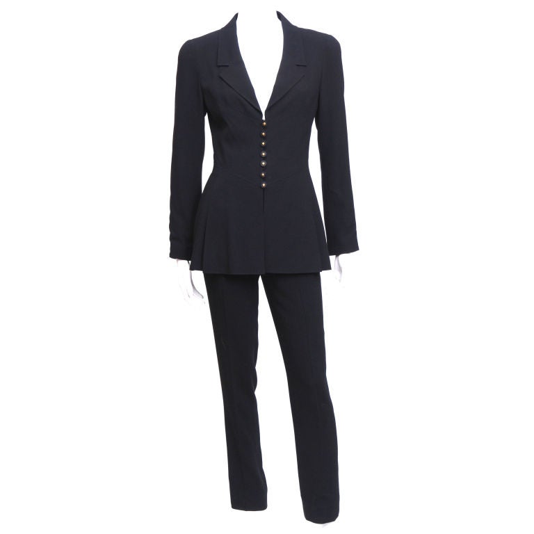 CHANEL 90s Dark Navy Wool Pant Suit — Garment