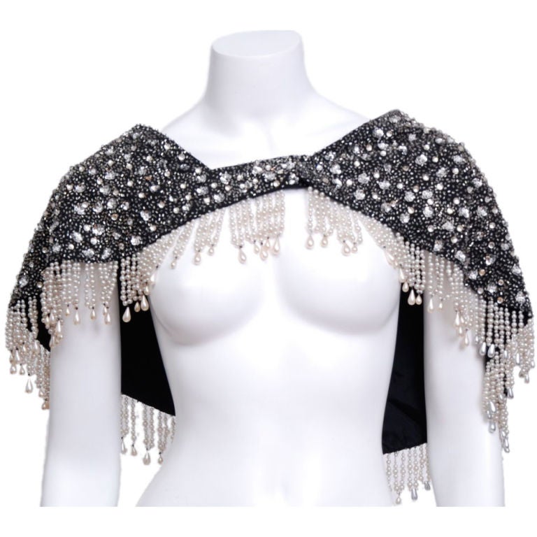 Black Silk Rhinestone Beadwork Capelet