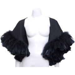 Elizabeth Arden Black Shawl with Sweeping Feathers