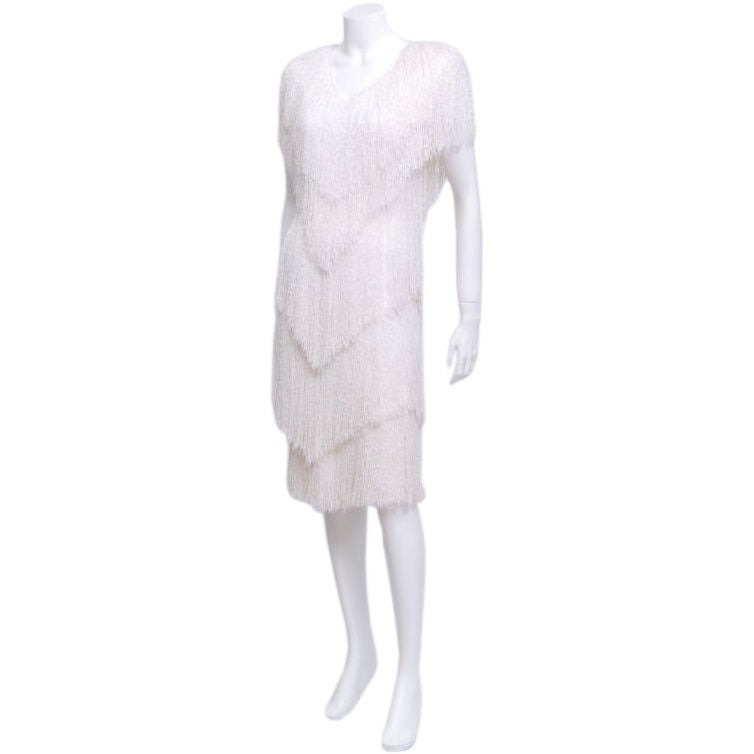 White Five Tier Fringe Dress