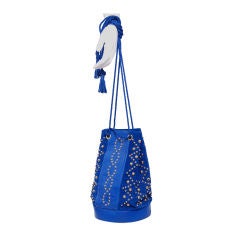 YSL Blue Bucket Bag with Gold Studs