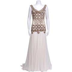 Marchesa Gold Bead and Chiffon Gown