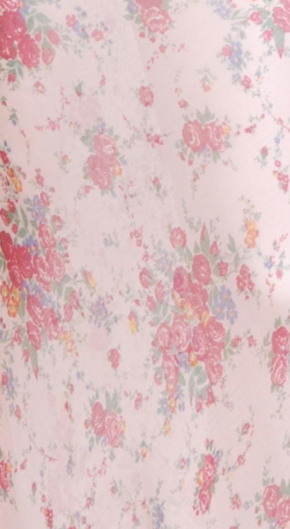 Beige 1930's Floral Slip with Pink Marabou Vest For Sale