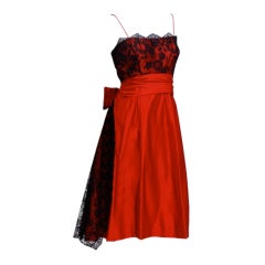 Ceil Chapman Red and Black Lace Cocktail Dress