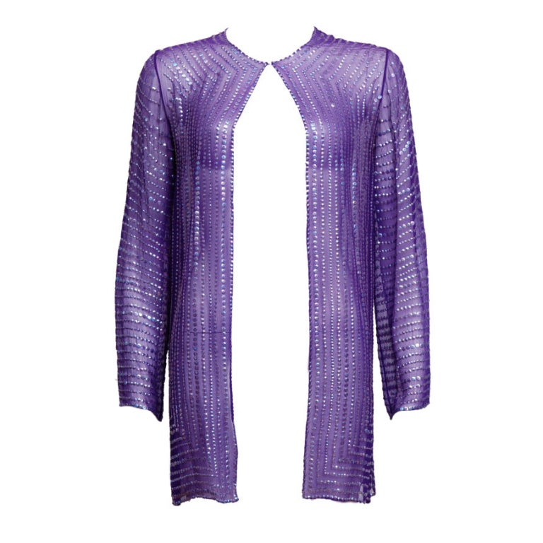 Halston Purple Silk Chiffon and Sequined Jacket