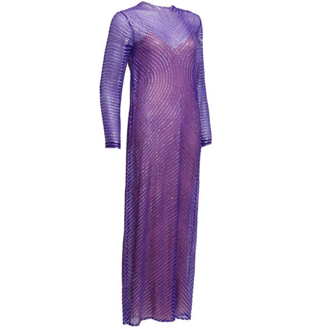 Halston Purple Silk Chiffon and Sequined Gown For Sale
