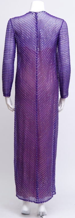 Halston Purple Silk Chiffon and Sequined Gown In New Condition For Sale In Topanga, CA
